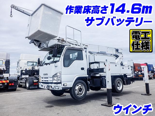 H23　いすゞ　エルフ　アイチ製高所作業車　SH15B　電工仕様　絶縁ブーム　FRPバケット　ウインチ　サブブーム　サブバッテリー　作業床高さ14.6m